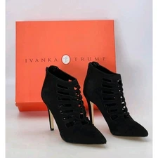 Ivanka Trump Sweet Black Suede Pointed Toe Booties High Heels Size 6.5 M Boxed