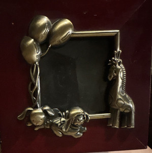 Square Wood Photo Frame w/ Metal Giraffe Corner, Brown/Gold, Freestanding