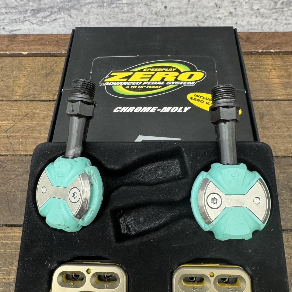 Speedplay Zero Celeste Pedais de Bicicleta de Estrada Sem Clipes Conjunto de Chuteiras Verdes Caixa Limpa - Imagem 4 de 4