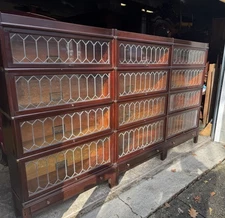 SET OF 3 MAHOGANY LEADED DOOR GLOBE WERNICKE BARRISTER STACK BOOKCASES