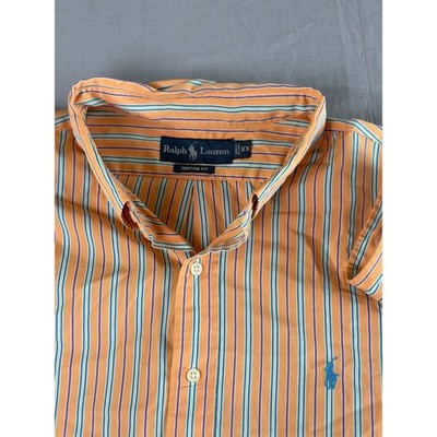 Ralph Lauren Shirt Mens XXL Extra Extra Large Orange Striped Custom Fit Preppy