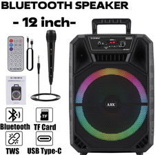 Loud 12" Portable Bluetooth DJ Party Speaker System Heavy Bass Subwoofer w/Mic