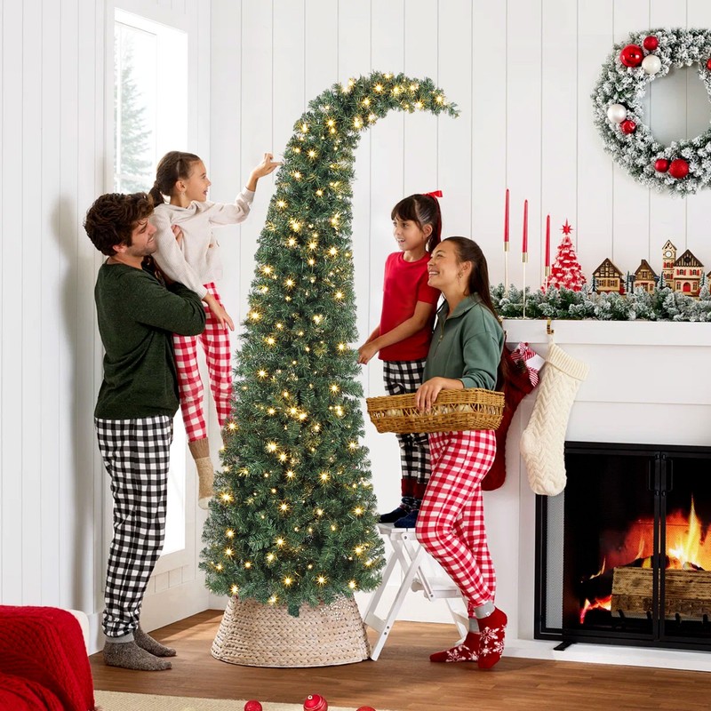 HOMCOM 7 ft Prelit Whimsical Christmas Tree, Slim Xmas Tree with 300 LEDs