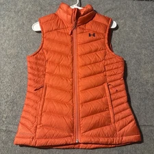 Under Armour Storm Down Puffer Vest Womens XS Full Zip Jacket Orange Pockets 
