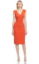 Michael Kors Collection Sz 8 Orange Back Zip V Neck Wool Shift Dress Made Italy