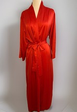 Vintage NATORI Long Maxi Kimono Robe Red Satin Romantic Women s Medium Lingerie