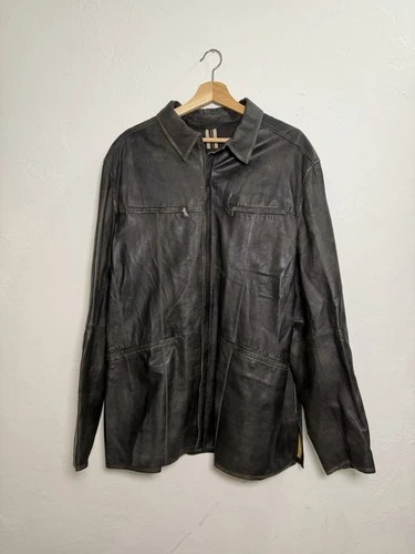 Gimo's Italian Leather Jacket Men's L Distressed Black Zip Front Made in Italy - product listing photo