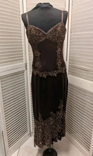 Rare Caché Vintage Y2K Fairy Floral Silk Brown Beaded Lace Two 2 Piece Size 6