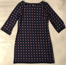 Tommy Hilfiger Women's 12 Geometric Navy Dress 3/4 Sleeve Knee Length Stretch