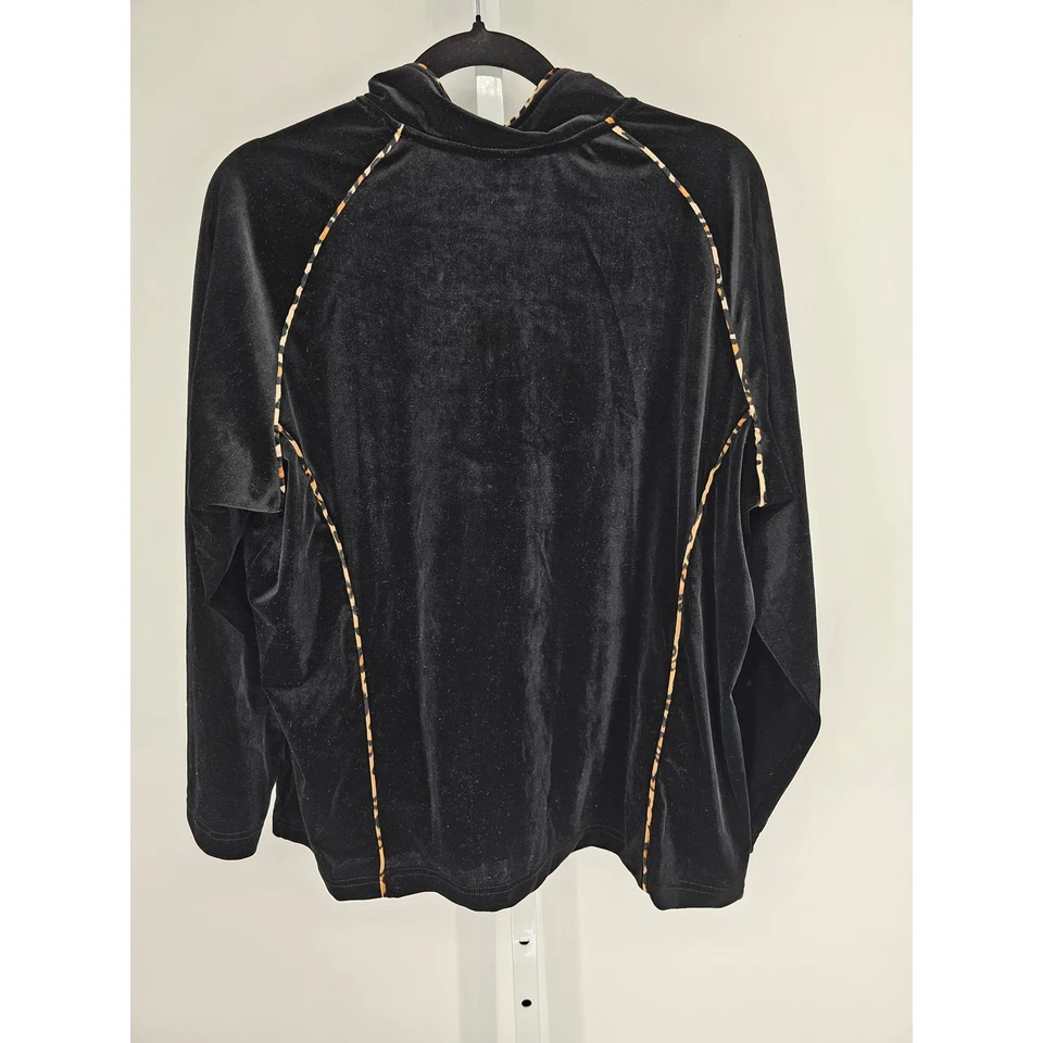 Chaqueta de terciopelo Coldwater Creek para mujer talla 1X con cremallera negra con ribete de leopardo Foto 4 de 4