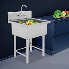Commercial Sink with Faucet Freestanding Kitchen Sink 304 Stainless Steel Sink