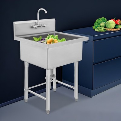 Commercial Sink with Faucet Freestanding Kitchen Sink 304 Stainless Steel Sink