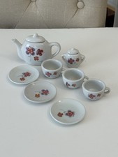 Vintage Miniature Porcelain Tea Set Floral White Red Orange Flowers 8 Pieces