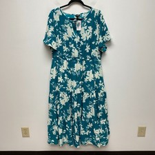 Torrid Womens Teal White Floral Tea Length Studio Crepe De Chine Tiered Dress 1X