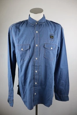 BLAUER Chemise Homme Manches Longues Coton Bleu 2XL Vintage - Photo 1/4