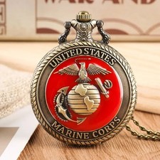 Men United State Marine Corps Necklace Quartz Pocket Watch Fashion Pendant Chain
