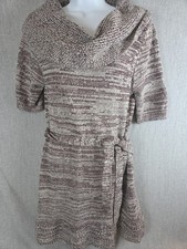 Mudd Y2K Retro Knit Sweater Dress Cowl Neck XL Belted Boho Stretch Short Sleeve