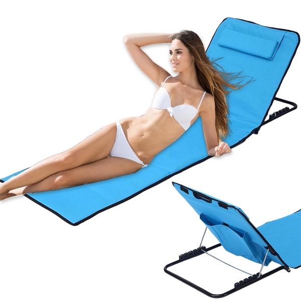 Klappbare Strandliege 5Fach Verstellbar 120 Bis 140 Grad Mit Seitentasche-image