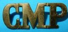 WW2 CMP CORPS OF MILITARY POLICE BRASS SHOULDER TITLE BADGE - 2 LUGS -  GENUINE