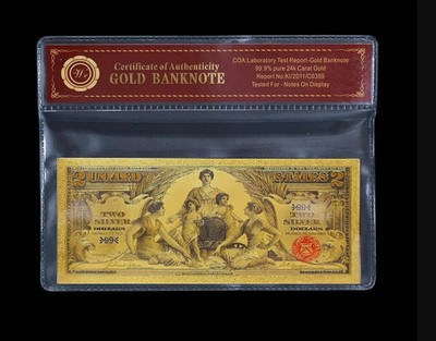 1896 2 Dollars Educational BankNote Collectible Gold Foil with Bag & Certificate