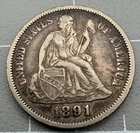 1891 Liberty Seated Dime VF/XF Silver 10c