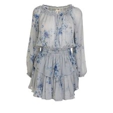 LoveShackFancy Dress Celestia Blue Floral Silk Popover Long Sleeve Ruffle Small