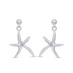 Authentic Dancing Starfish Drop Stud Earrings 14K White Gold Plated Sterling Silver 925
