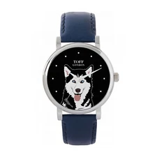 Toff London TLWS-30051 Ladies Black And White Husky Dog Head Watch