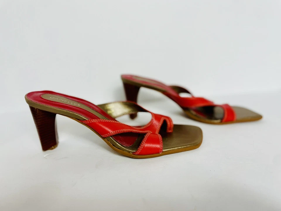 Винтажный Danelle Y2K красный ремни квадратный с открытым носком Mules каблуки скольжения на 8 1/2 кожи - Изображение 2 из 4