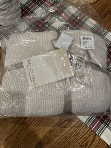 New Barefoot Dreams Cozy Chic Stone-pearl Micro Striped Throw Blanket 45”x60”