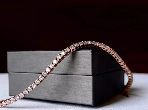 Tennis Bracelet 7Ct Round Lab Created Diamond Women's 7.5" 14K Rose Gold Plated - Picture 3 of 8