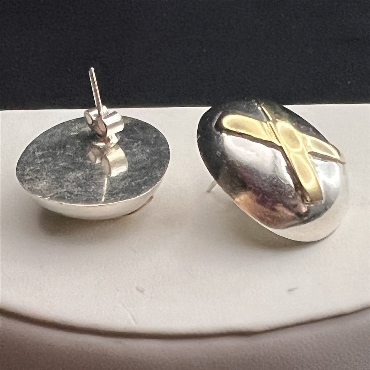 Modern Solid Geometric X Gold Plated Sterling Sil… - image 6