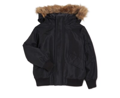 Swiss Tech Boys bomber jacket with faux fur hood size Xl 14-16 Fur