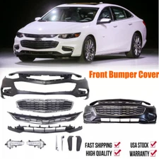 Front Bumper Cover Grille Kit w/ Fog Light For 2016-2018 Chevy Malibu Black