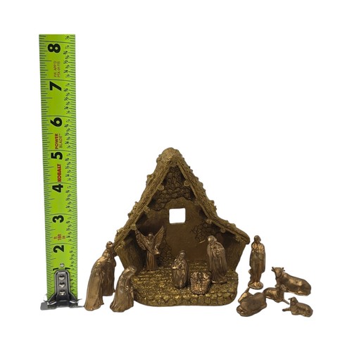 Gold Christmas Nativity Set Vintage Plastic Mini 13 Piece Miniature Set - Picture 7 of 18