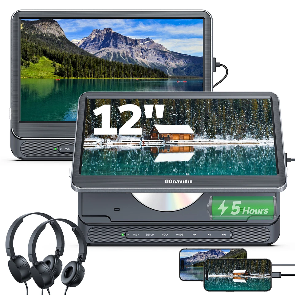 2 x 12 Inch Car Headrest Monitor TV DVD Media Player USB SD 1080P Video 1366X768 - Image 2 of 4