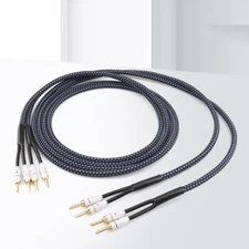 Pair HIFI OCC Silver Plated Speaker Cable with Banana Spade Gold Plated Plug