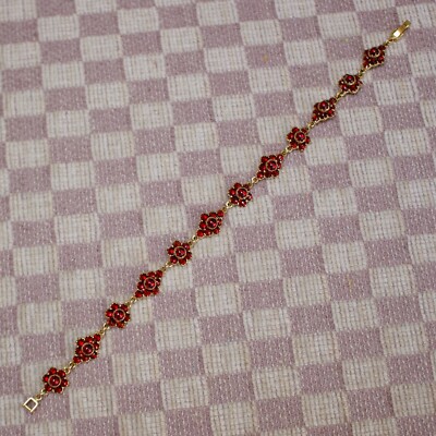 NEW 14K YELLOW GOLD 10.35ct CABOCHON CUT NATURAL RHODOLITE GEMSTONE BRACELET