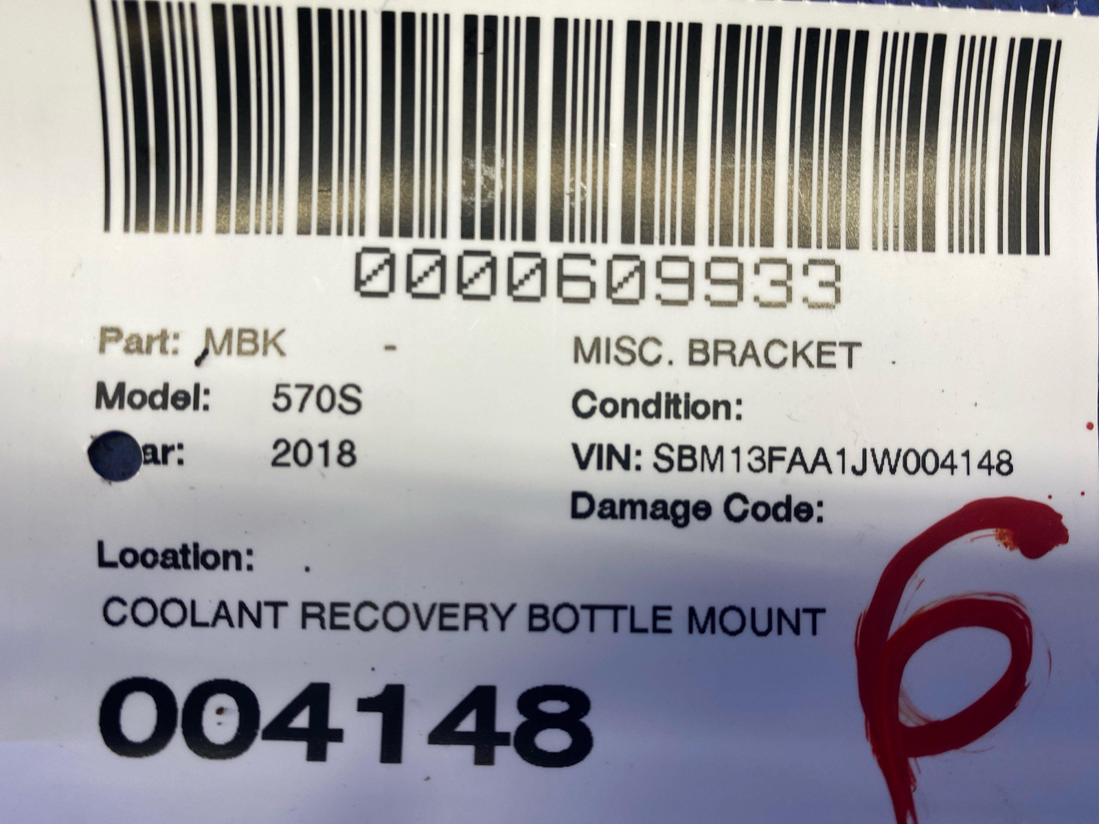 2016-2021 MCLAREN 570S COOLANT RECOVERY BOTTLE MOUNT BRACKET 13L0074CP OEM