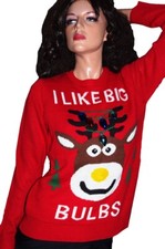 Womens Reindeer Ugly Christmas Sweater Party BULB Deer light up Juniors S NEW