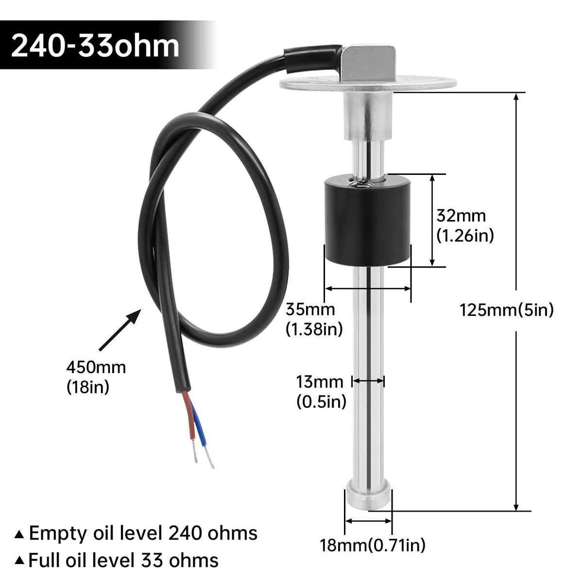 100mm Marine Fuel Sending Unit & Gauge Kit - 240-33 Ohm, Metal, For Boats, Cars, Trucks, Generators