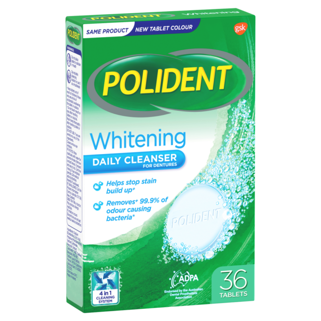 Polident Whitening Daily Cleanser for Dentures 36 Tablets Maintain Whiteness