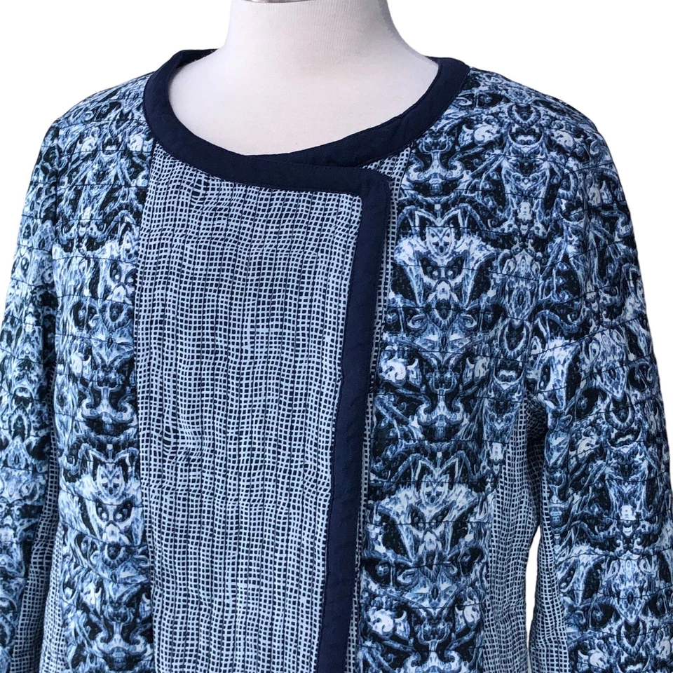 Chaqueta Blazer Nanette Lepore Mujer Talla L Acolchada Estampado Azul  Foto 2 de 4