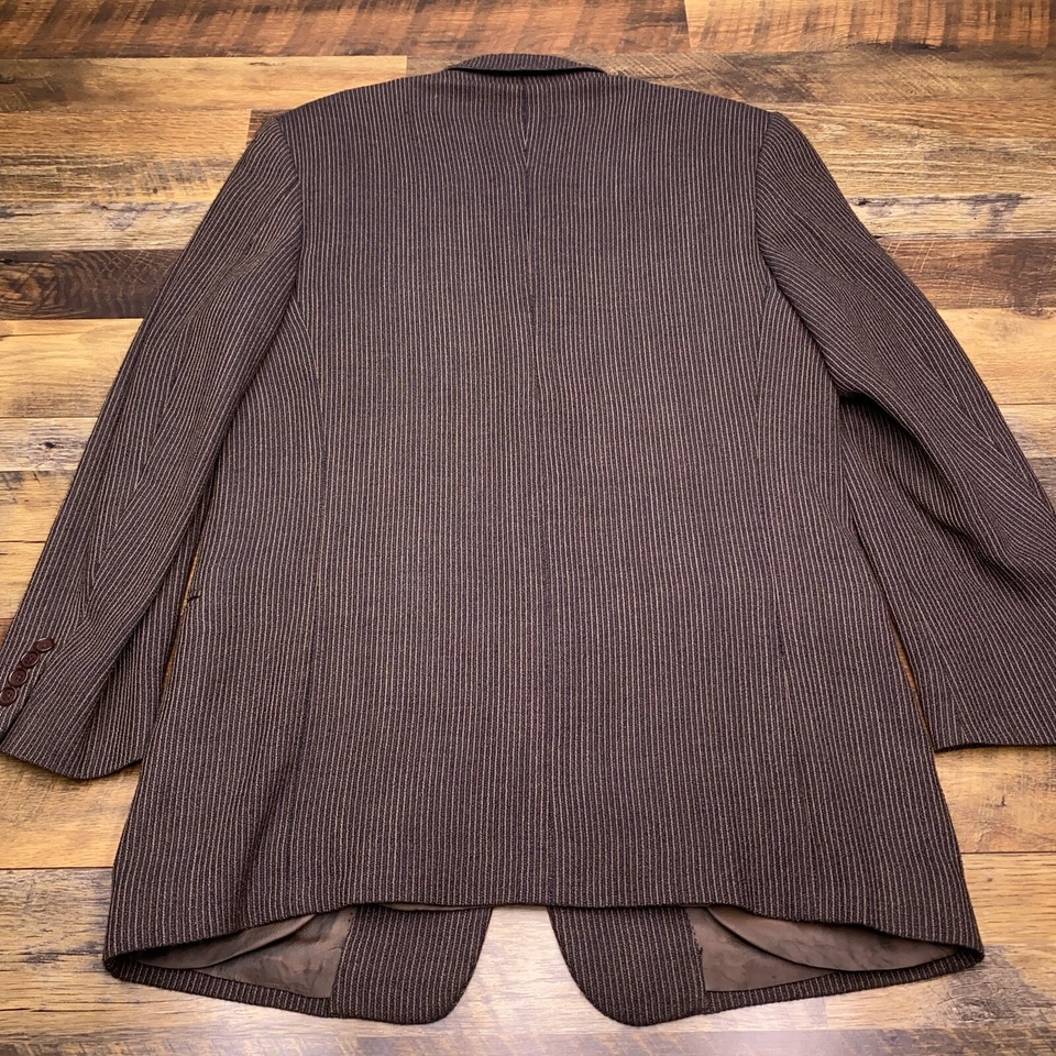 Abrigo deportivo Jhane Barnes para hombre 42 marrón a rayas lana Italia Blazer Foto 2 de 4