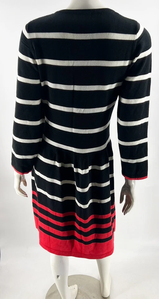 Vestido Suéter Sandra Darren Talla Grande Negro Blanco Rojo Rayas Manga 3/4 Foto 4 de 4