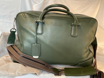 Green Brioni Calfskin Leather Duffel Bag