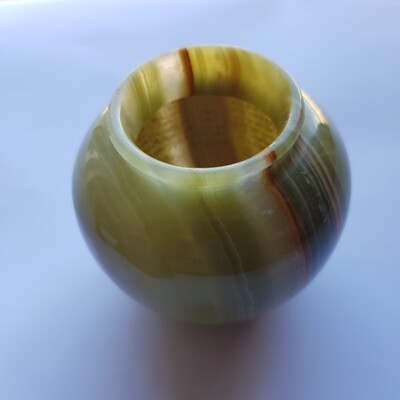 Onyx Marmor Stein Topf Vase grün Urnenform natur gestreift 7cm Italien Handarbeit