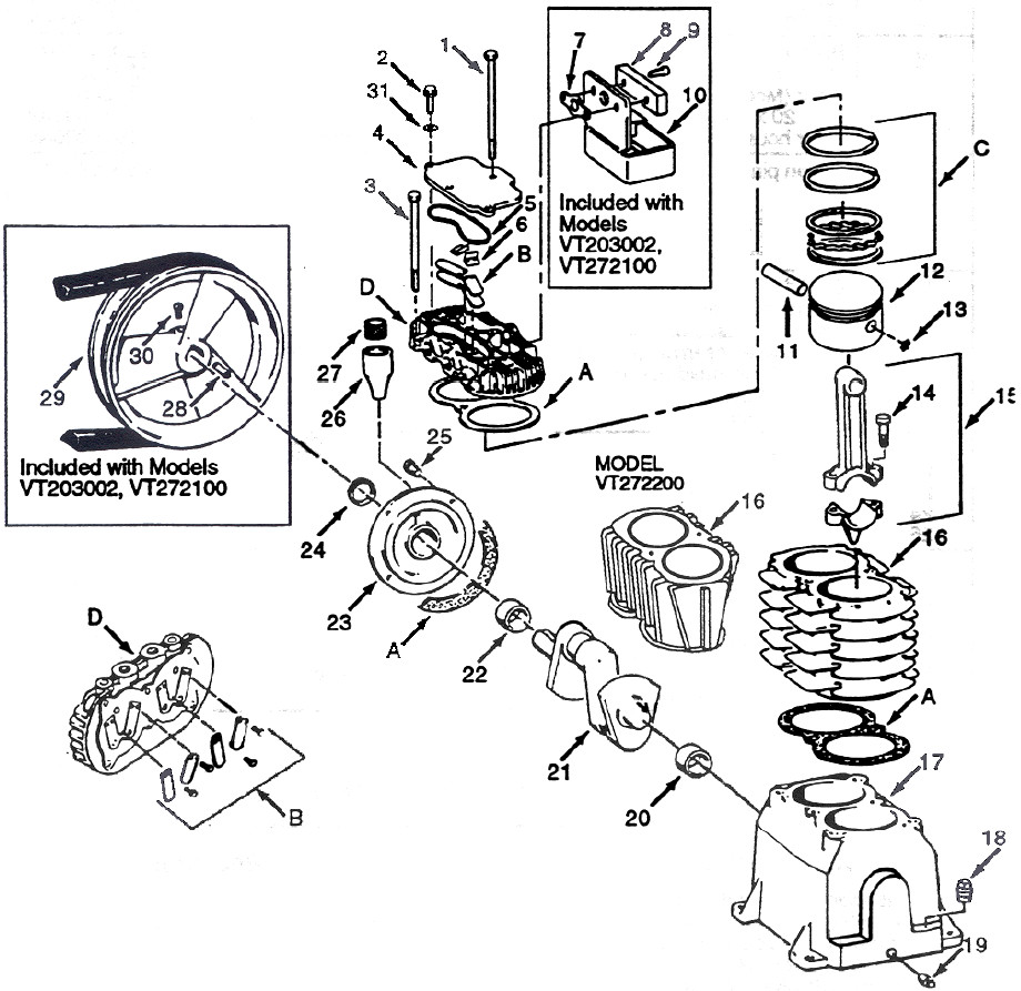SEARS HEAD OVERHAUL KIT FOR OLDER SEARS VT AIR COMPRESSOR PUMPS 2Z499, 2Z630