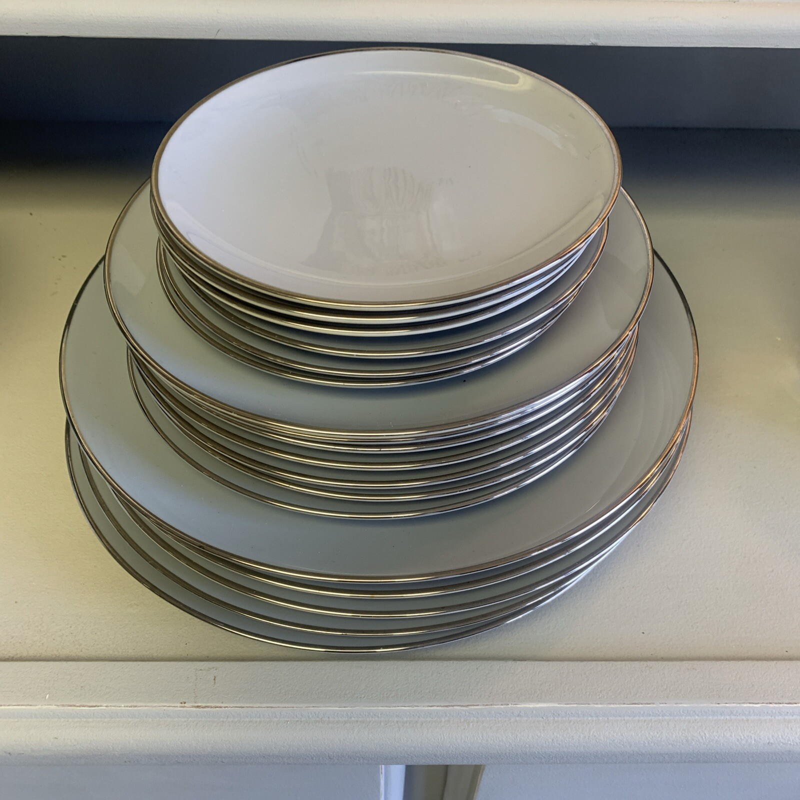 FRANCISCAN Masterpiece China Set  (6) 3pc Place Settings BLUE With Silver Trim