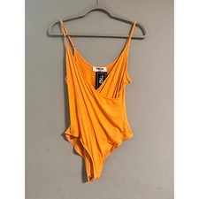 Double Zero Orange Surplice V-Neck Bodysuit Sleeveless Adjustable Straps NWT L